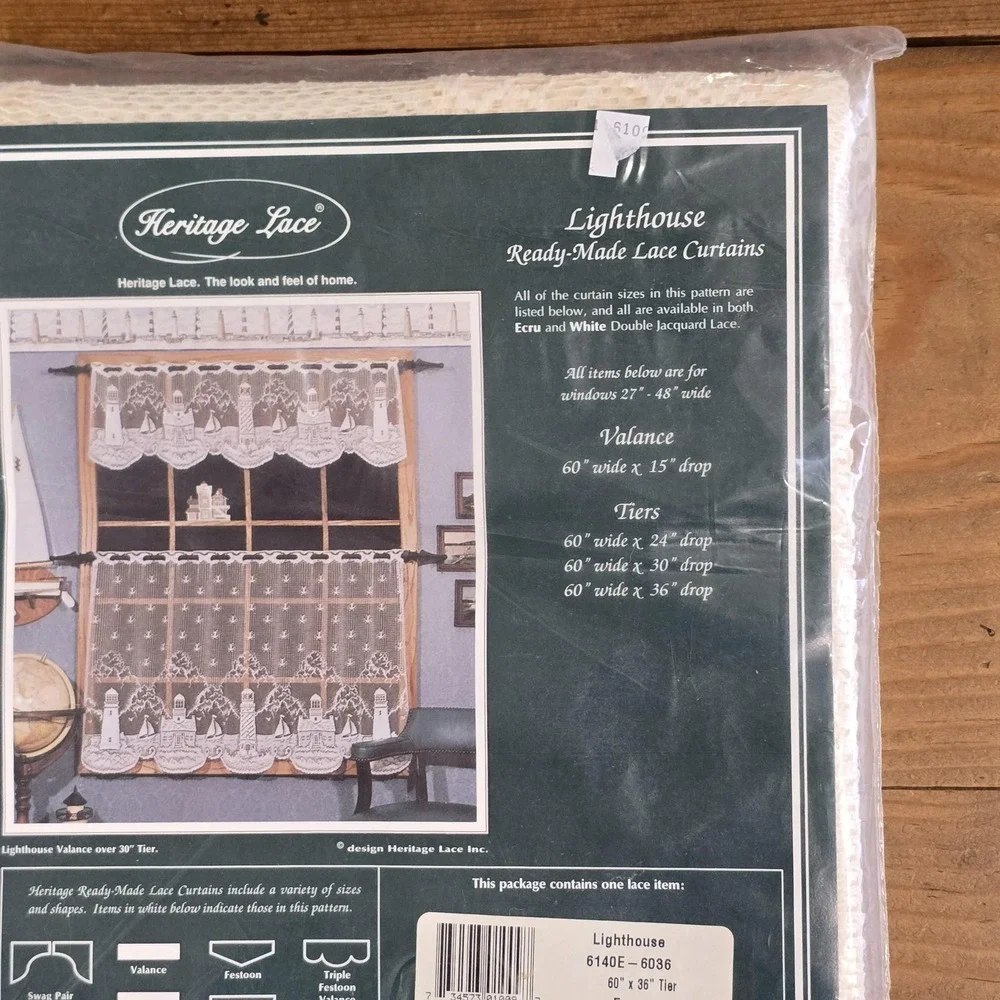 Vintage Heritage Lace Lighthouse Tier Curtain 60x36 Ecru Nautical Window